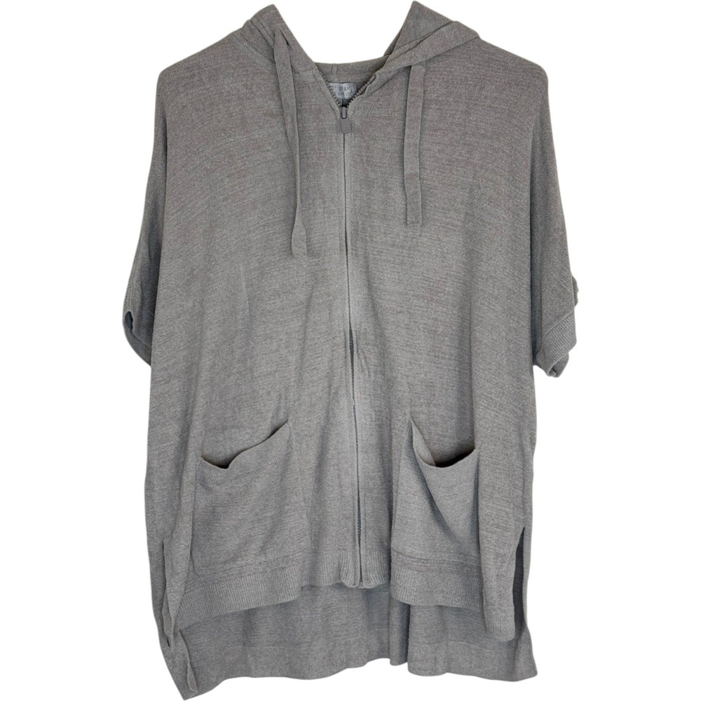 Barefoot Dreams CozyChic Ultra Lite Short Sleeve Zip Hoodie Gray/Taupe  XXS/XS